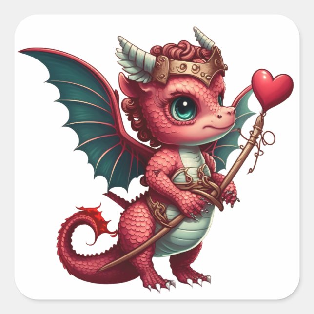 Sticker Carré Un bébé Dragon Rouge Valentine (Devant)
