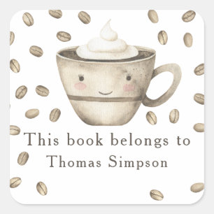 Sticker Carré Un bébé prépare du café - ce livre appartient à