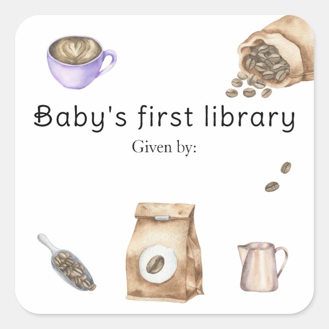 Sticker Carré Un bébé prépare du café - la première bibliothèque (Devant)
