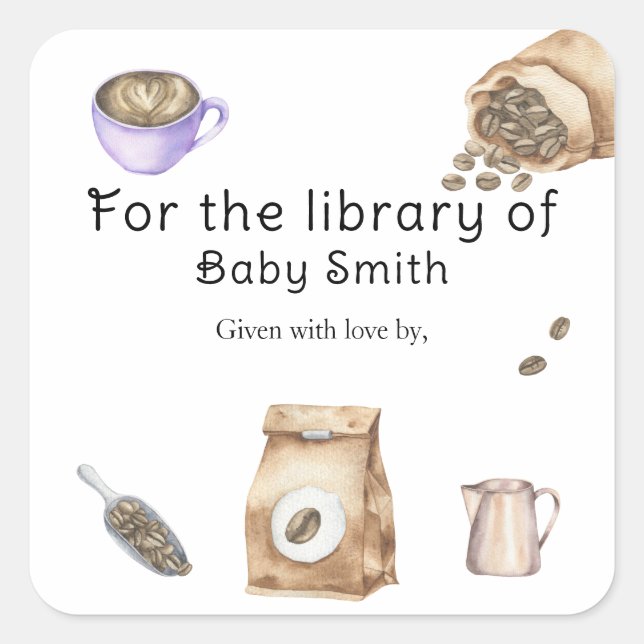 Sticker Carré Un bébé prépare du café - pour la bibliothèque de (Devant)