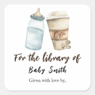 Sticker Carré Un bébé prépare du café - pour la bibliothèque de