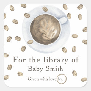 Sticker Carré Un bébé prépare du café - pour la bibliothèque de