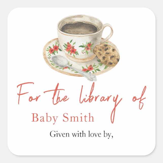Sticker Carré Un bébé prépare du café - pour la bibliothèque de (Devant)