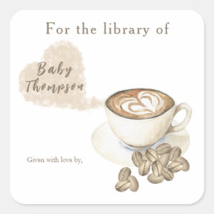Sticker Carré Un bébé prépare du café - pour la bibliothèque de