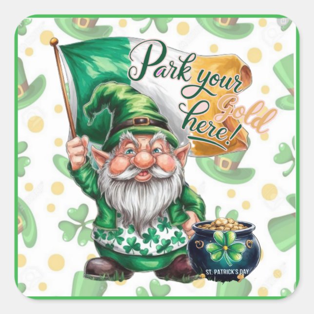 Sticker Carré Un blanc sarcastique d'un léprechaun de gnome ! (Devant)