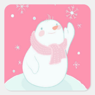 Sticker Carré Un bonhomme de neige atteignant pour un flocon de