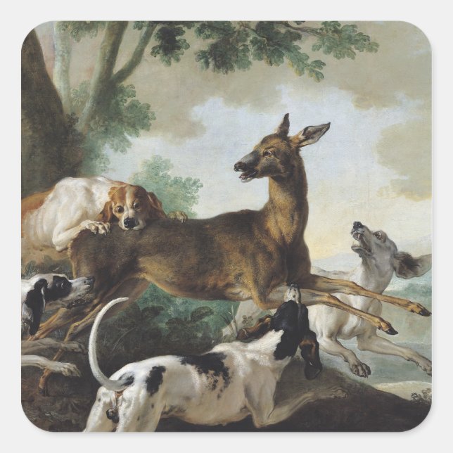 Sticker Carré Un cerf chassé par des chiens, 1725 (Devant)