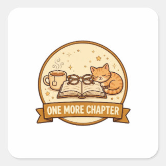 Sticker Carré Un chapitre de plus — Livre cosy, thé et chat endo