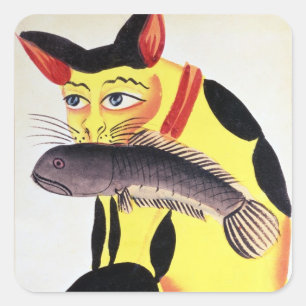 Sticker Carré Un chat avec un poisson dans sa bouche, du Rudyard