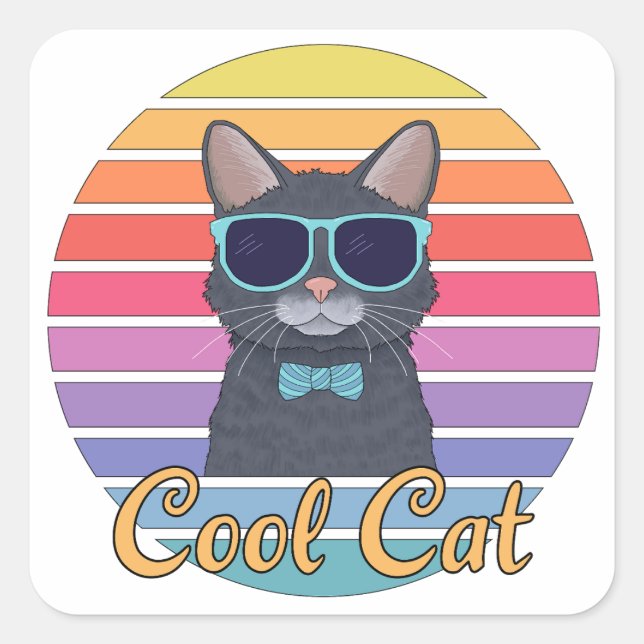 Sticker Carré Un chat Cool (Devant)