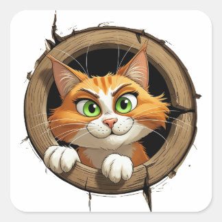 Sticker Carré Un chat de dessin animé avec des yeux verts brilla