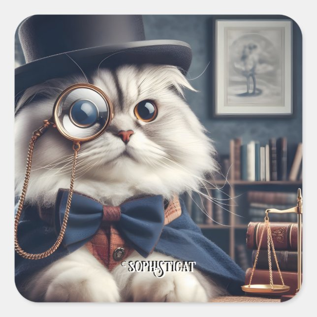 Sticker Carré Un chat portant un monocle VI (Devant)