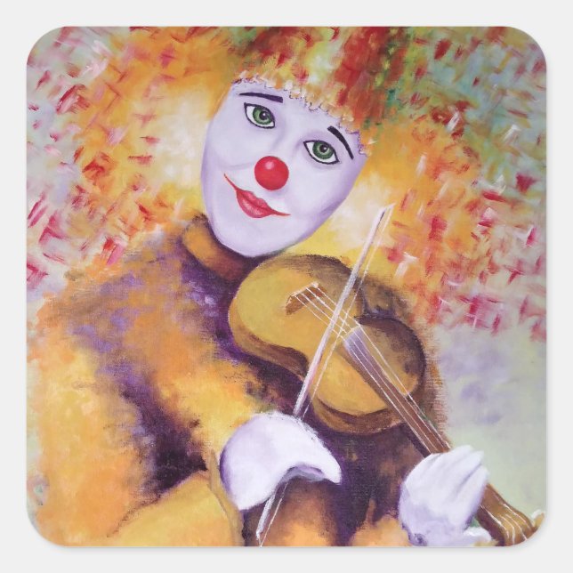 Sticker Carré Un clown doux jouant du violon (Devant)