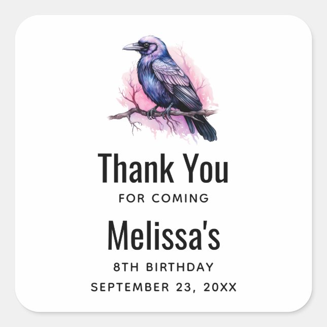 Sticker Carré Un Corbeau noir sur une branche (Devant)