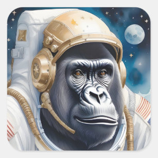 Sticker Carré Un costume d'astronaute de Gorilla drôle dans l'es