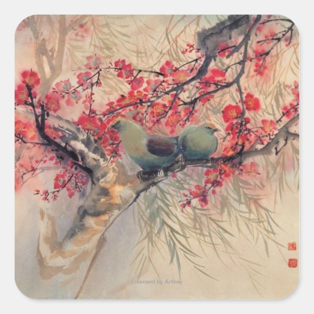 Sticker Carré Un couple au printemps (Devant)