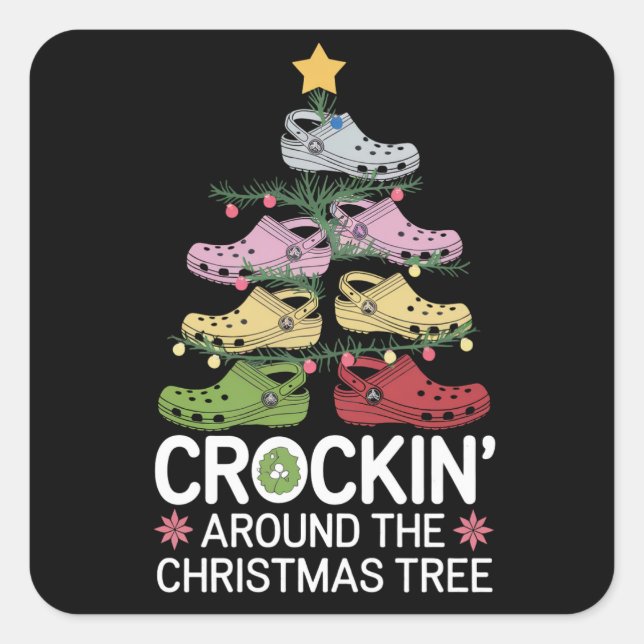 Sticker Carré Un Crockin autour de l'arbre de Noël (Devant)