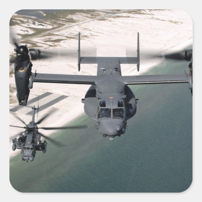 Sticker Carré Un CV-22 Osprey et un MH-53 Pave Low (Devant)