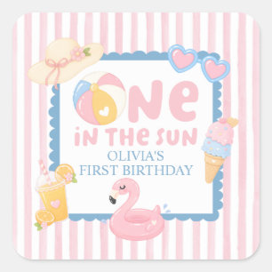 Sticker Carré Un dans la fête d'anniversaire de piscine au solei