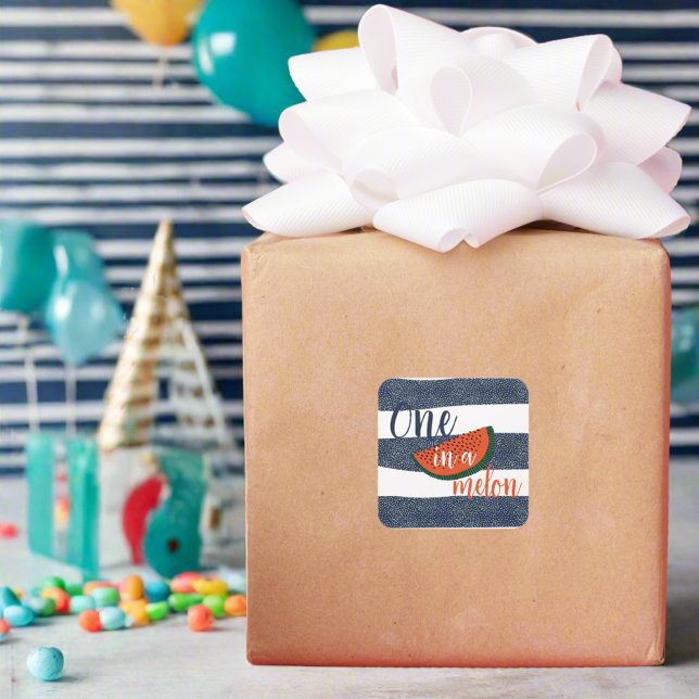 Sticker Carré Un dans un Melon 1er anniversaire bébé garçon Bleu (Créateur téléchargé)