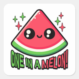 Sticker Carré Un Dans Un Melon ! Pun de pastèque mignon