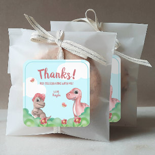 Sticker Carré Un Dinosaure pour fille Merci