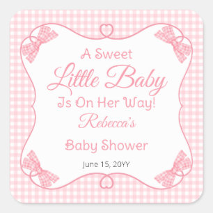 Sticker Carré Un doux petit bébé rose vaches Baby shower fille