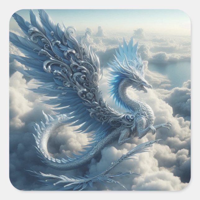 Sticker Carré Un dragon entouré de nuages (Devant)