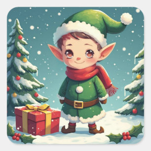 Sticker Carré Un elfe de Noël adorable