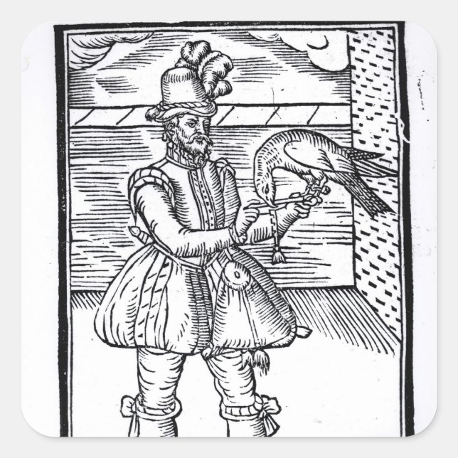 Sticker Carré Un Falconer avec son Goshawk (Devant)