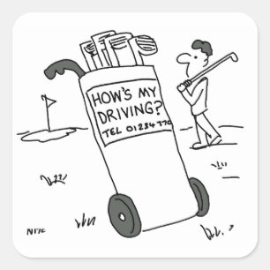 Sticker Carré Un golfeur avec un signe qui dit comment est ma co