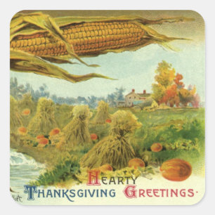 Sticker Carré Un grand Thanksgiving ; Corn indien et Haystaches