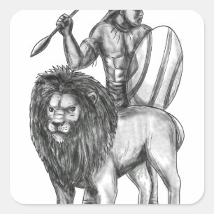 Sticker Carré Un guerrier africain prononce un tatouage de lion