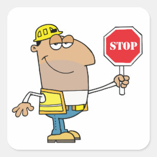 Sticker Carré Un Homme Avec Un Signe Stop