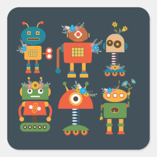 Sticker Carré Un joli robot design pour enfants