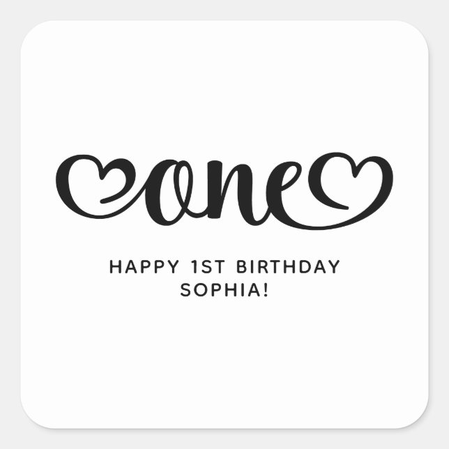 Sticker Carré Un joli script Cœurs pour le 1er anniversaire (Devant)