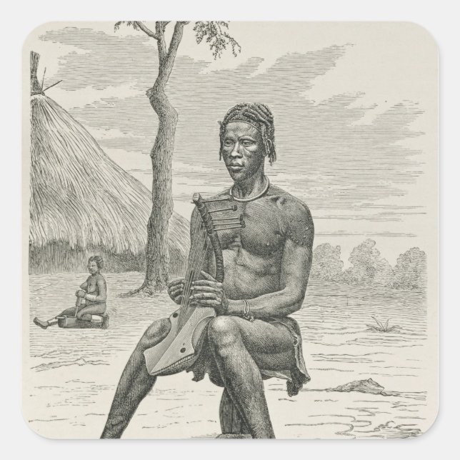 Sticker Carré Un joueur de harpe des Azandeh ou Nyam-Nyams (Devant)