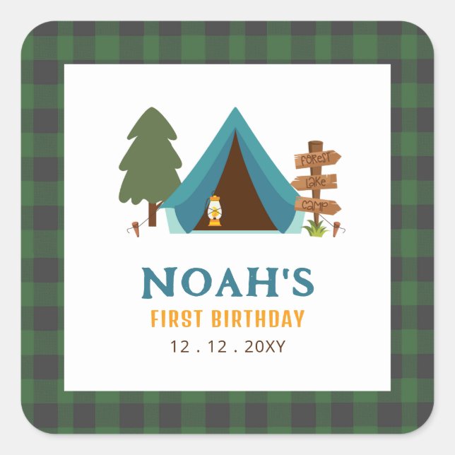 Sticker Carré Un Joyeux Camper Boys Premier anniversaire (Devant)