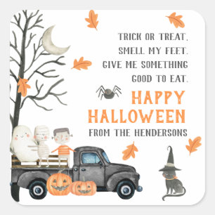 Sticker Carré Un joyeux Halloween en trombe ou en gourmandise