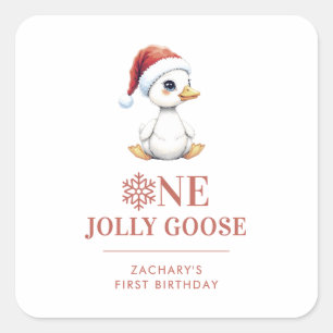 Sticker Carré Un joyeux oie personnalisé pour un premier anniver