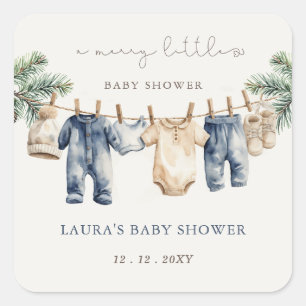 Sticker Carré Un joyeux petit Baby shower de Noël garçon douche
