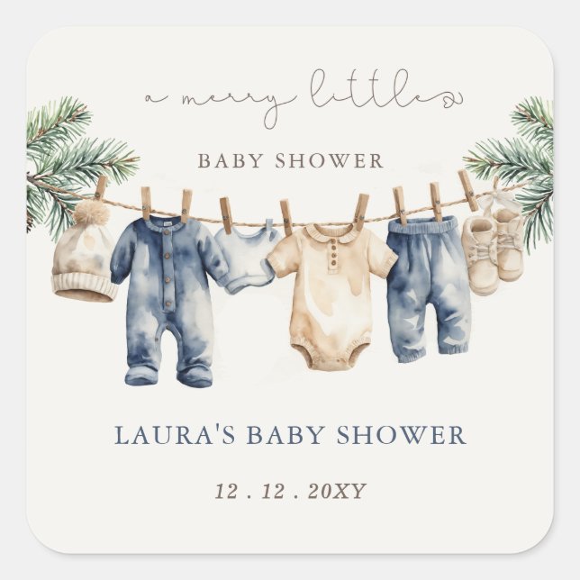 Sticker Carré Un joyeux petit Baby shower de Noël garçon douche (Devant)