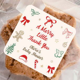 Sticker Carré Un joyeux petit merci Noël Baby Shower