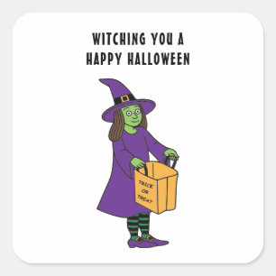 Sticker Carré Un Joyeux Pun De Sorcière D'Halloween Qui Vous Évo