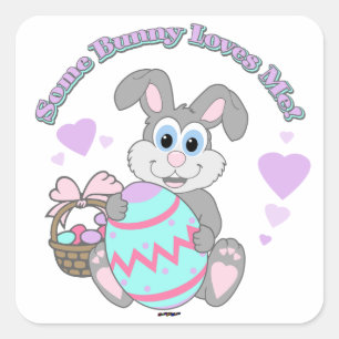 Sticker Carré Un Lapin M'Aime ! Lapin de Pâques