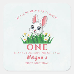 Sticker Carré Un Lapin Une Mignonne Filles De Lapin 1er Annivers