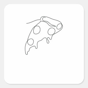 Sticker Carré Un Line Art Part Pizza dessinée avec un stylo