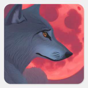 Sticker Carré Un loup gris qui s'attarde sur une lune de sang