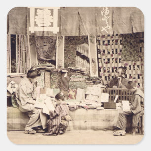 Sticker Carré Un magasin japonais de tissu, c.1890 (phot coloré