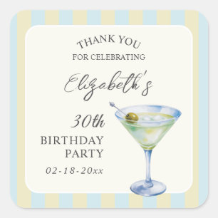 Sticker Carré Un Martini Un Peu Plus Vieux Anniversaire Merci